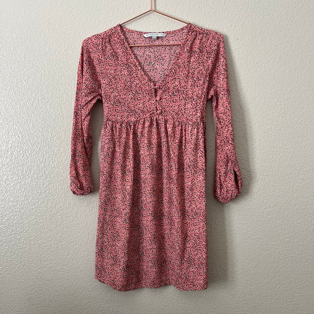 The Nines By Hatch ditsy floral V neck tunic dress pink tie back long sleeve